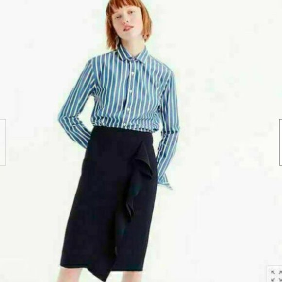 J. Crew Navy Ruffle Crepe Pencil Skirt - Picture 1 of 10